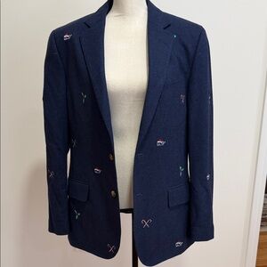 Vineyard Vines Navy Embroidered Motif Blazer